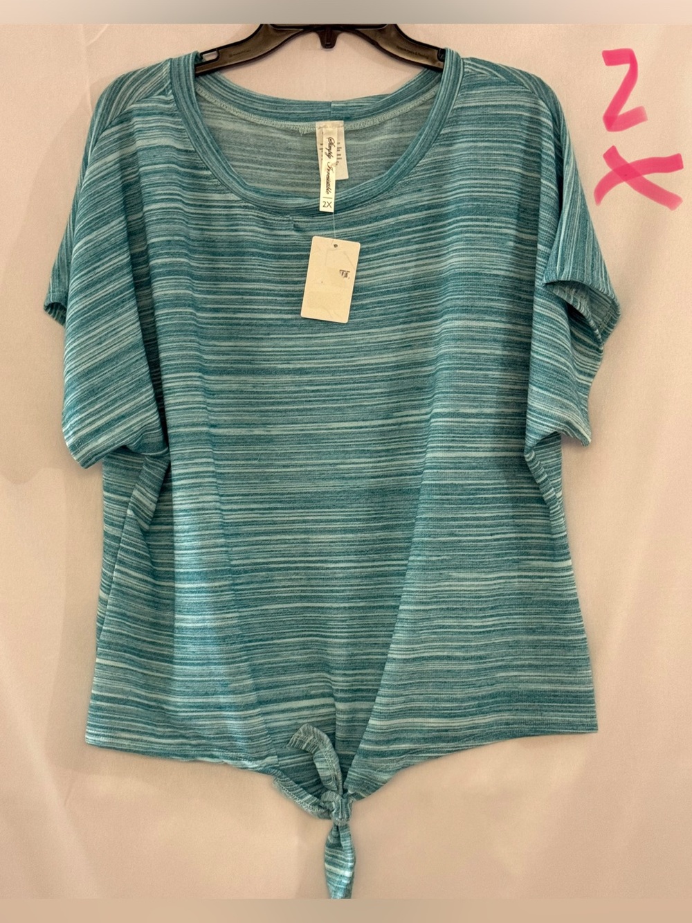 Simply Irresistible Teal Striped Short Sleeve Tie-Front Top
